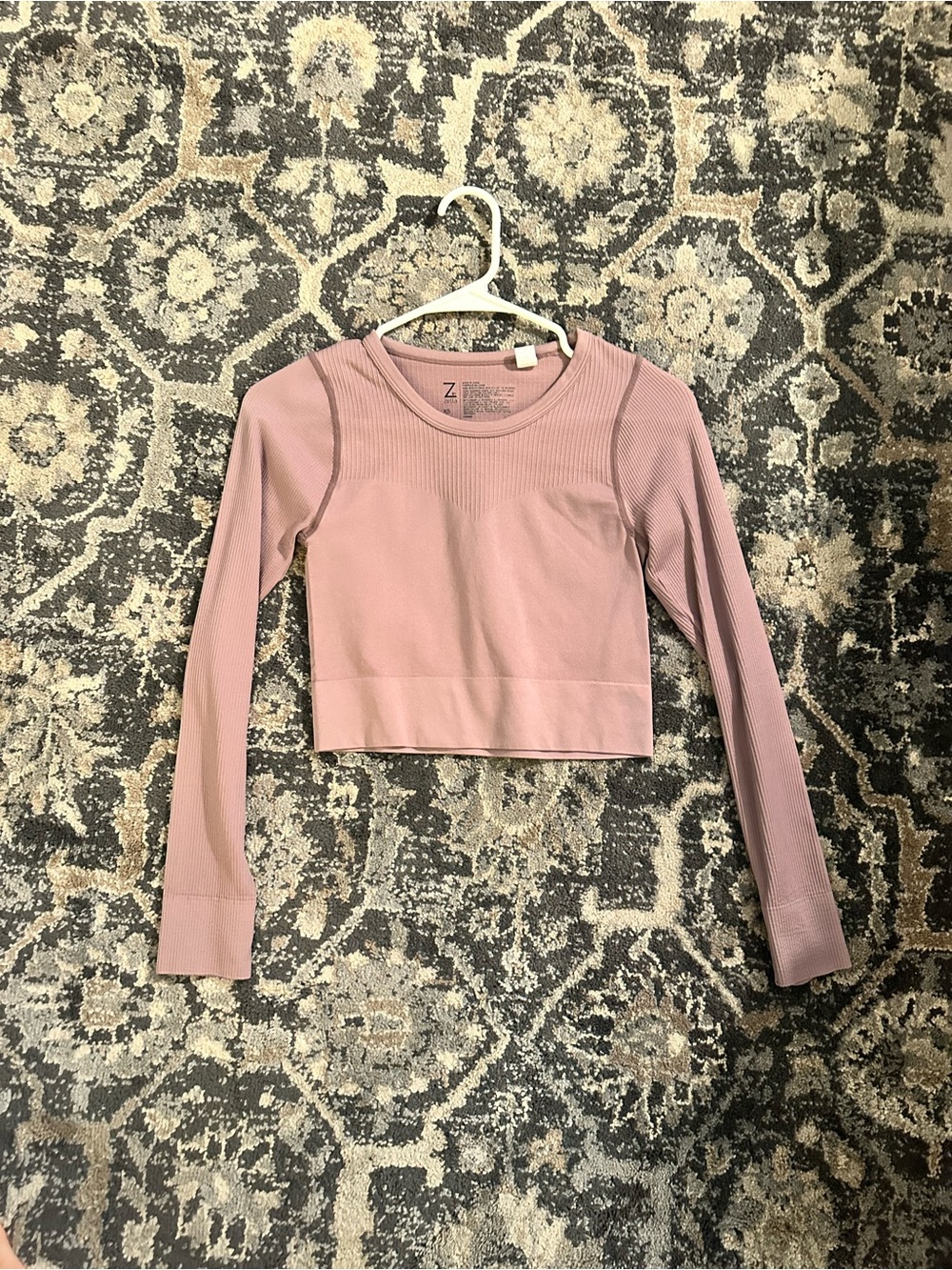 Zella Ribbed Long-Sleeve Cropped Top - Dusty Pink